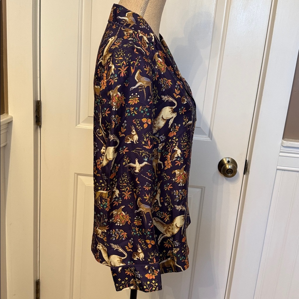 COLLECTION DRAKE’S FOR J. CREW PAJAMA TOP MIDNIGHT UNICORN BLUE CREAM SILK Sz 6 - Picture 9 of 12